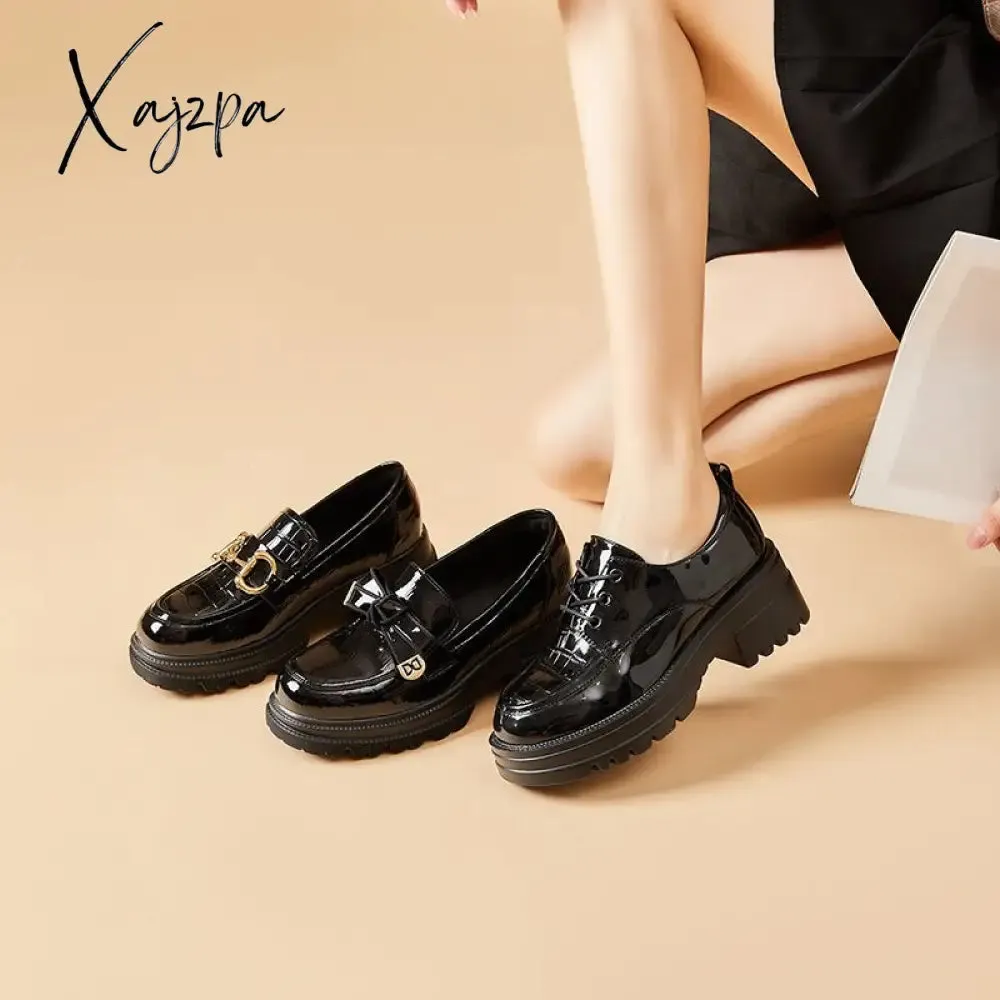 Xajzpa - New Fashion Loafers for Women British Style Leather Shoes Thick Sole Schoolgirls Shoes Korean Fashion  Zapatillas Mujer