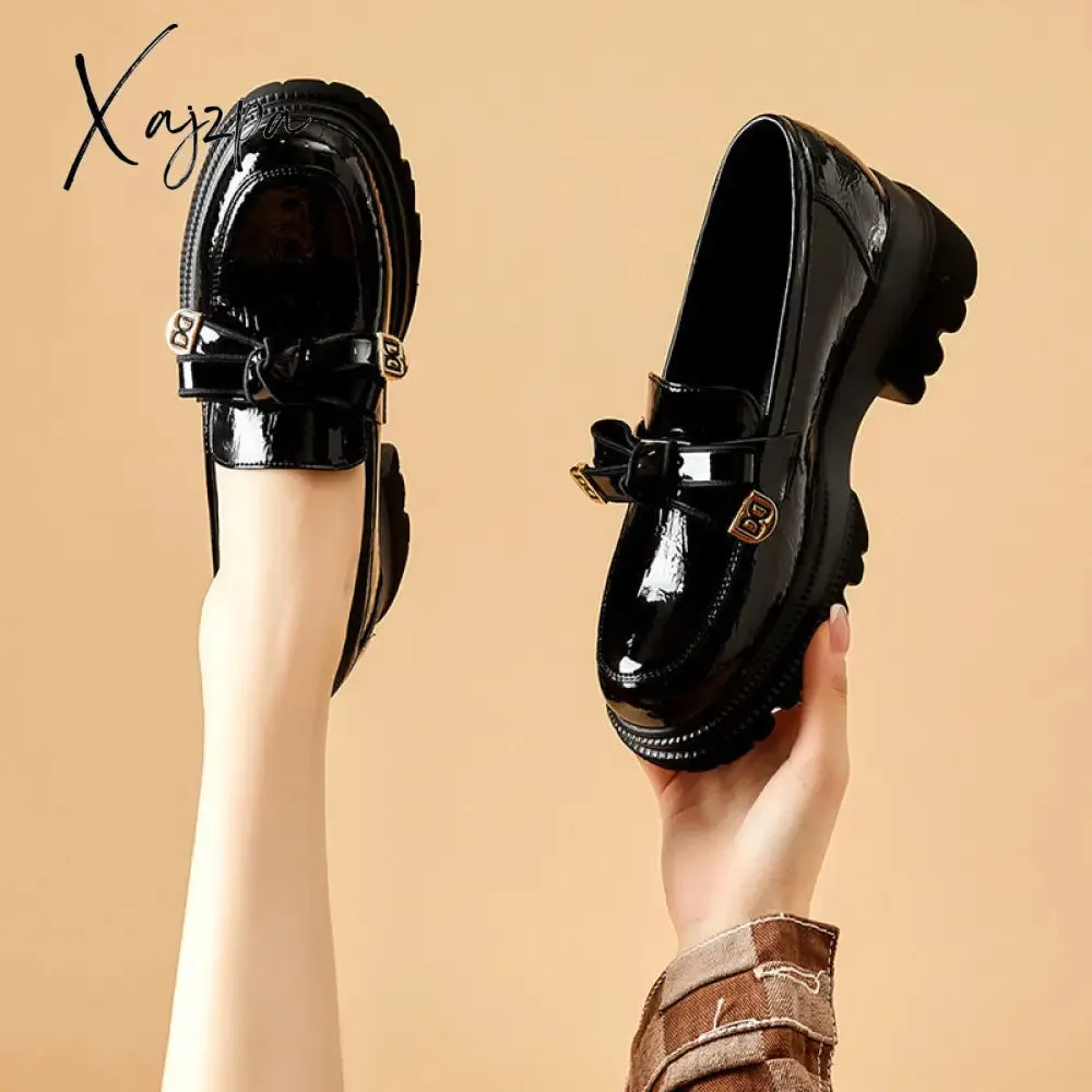 Xajzpa - New Fashion Loafers for Women British Style Leather Shoes Thick Sole Schoolgirls Shoes Korean Fashion  Zapatillas Mujer